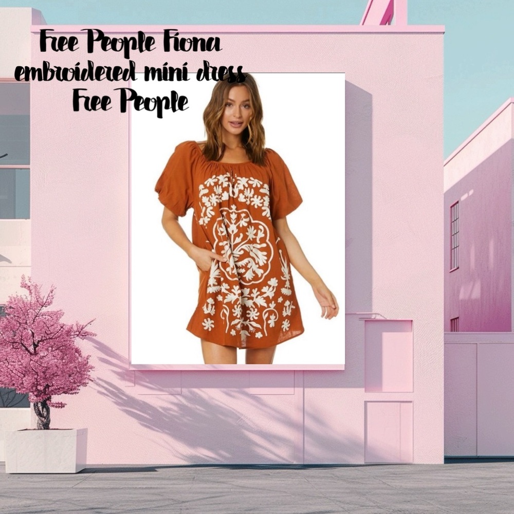 🍁Free People Rust Color Fiona Embroidered BOHO Dress🍁